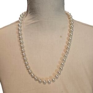 Necklace White Beaded Acrylic Pearl Like 10mm Round Single Strand 22" SKU2915